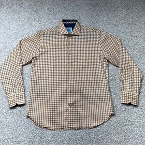 Luchiano Visconti Classic Men’s Yellow‎ & Blue Plaid Button Down Shirt Size 15.5
